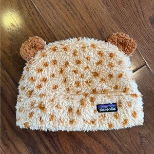 Patagonia Cream and Tan Fleece Beanie with Bear Ears